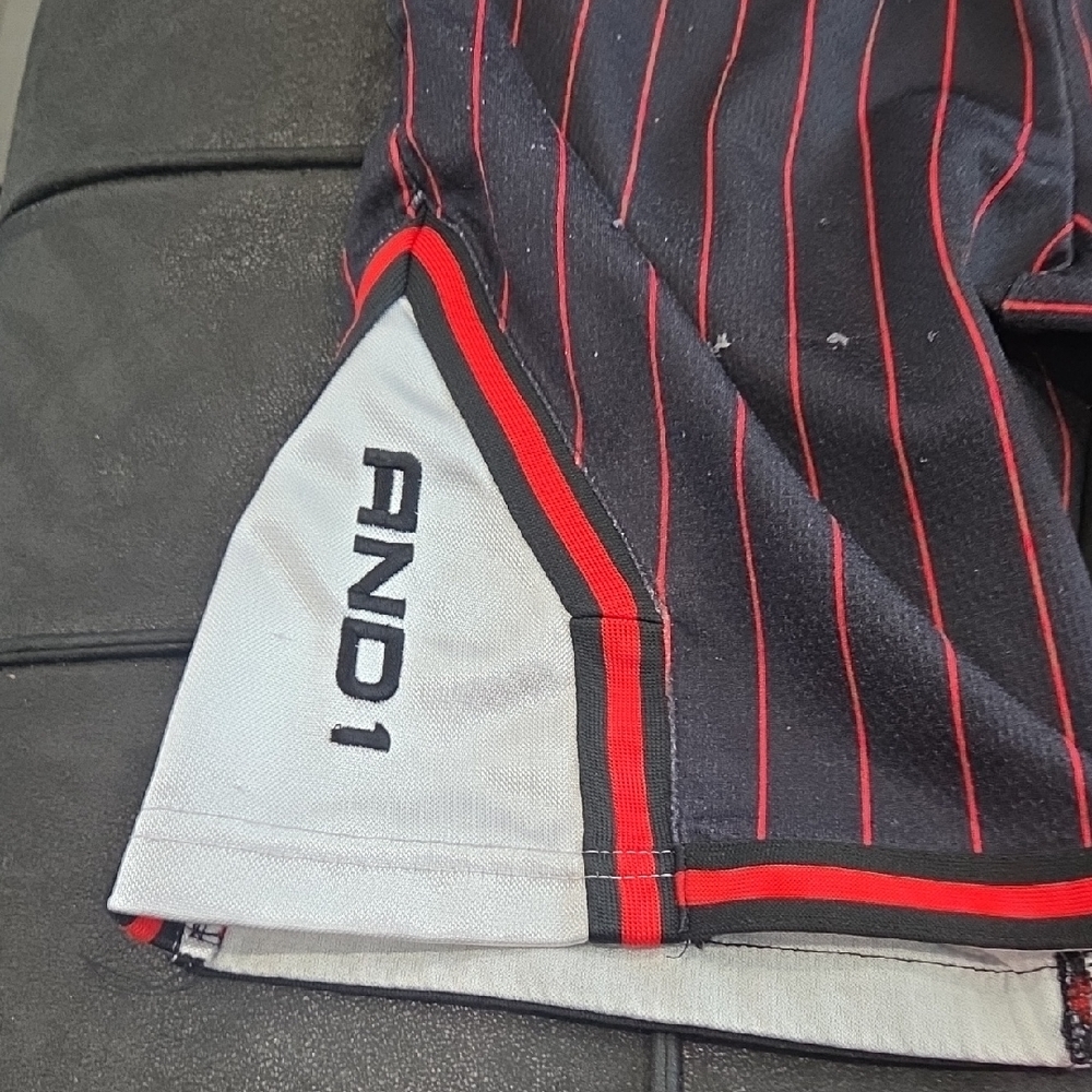 AND1 Kids Black and Red Striped Shorts - Picture 4 of 5